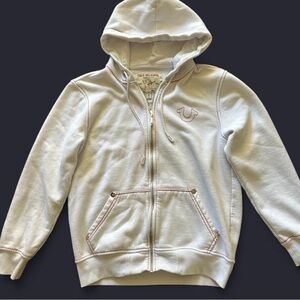 True Religion White and orange zip up size medium